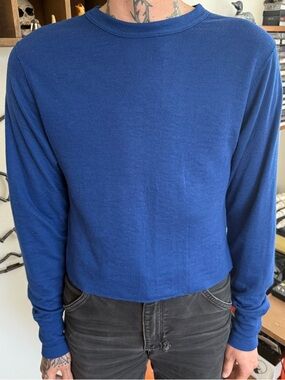 Vintage 80s Cropped Navy Blue Duofold Thermal Made in USA ~ Size Medium